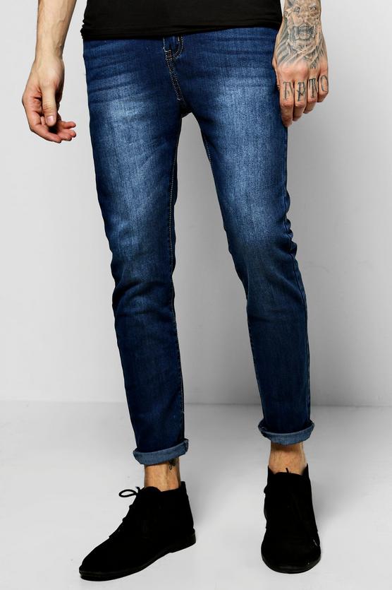 Skinny Fit Indigo Jeans with Blasting